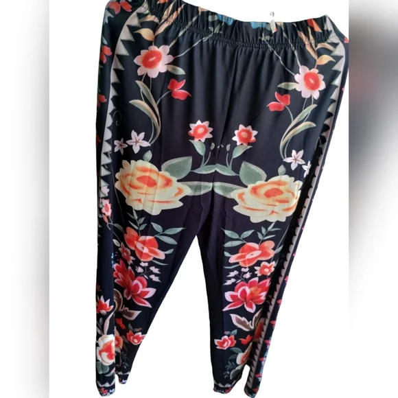 NWOT Palazzo Wide Leg Retro Colorful Floral Drawstring Pants - Picture 10 of 11